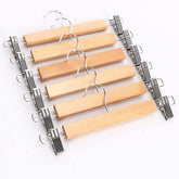 Kuber Industries Hanger|Steel Adjustable Clips|Wooden Natural Finish Closet Hanger with Swivel Hook for Clothes & Classical Lifestyle|Pack of 6 (Brown)